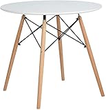 DORAFAIR Esstisch Weiß Rund Küchentisch Modern,Weiß Skandinavisch Esszimmertisch, Beine Natur,80 * 80 * 75cm