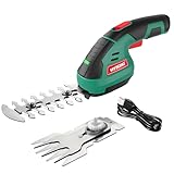 HYECHO Akku Heckenschere, 2-in-1-Akku Gras- und Strauchschere, Eingebauter 7,2-V-2-Ah-Akku, 2 Klingen, Elektrische Heckenschere Mit Sicherheitsschlüssel, Geeignet Zum Jäten und Beschneiden Von Bäumen