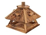 .Futterstation für Wildvögel Vogelhaus Holz handgefertigt – geflämmt, bemalt & mit Leinöl imprägniert – wetterfestes Futterhaus für Garten Balkon Terrasse (KK4D-OOS)