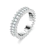 Epinki Hochzeitsring PT950 Platin, Klassiker Eheringe mit Moissanit Rechteckschliff, Trauringe Platin Echt Goldschmuck, Gr.57 (18.1)