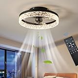 Exlafi Stumm Deckenventilatoren mit Beleuchtung Fernbedienung, Modern Ventilator Deckenleuchte LED Dimmbar Deckenventilatorlampen für Schlafzimmer Wohnzimmer, Ventilator umkehrbar (Schwarz, 40CM)