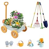 Mostop Kids Gardening Tools Set,Outdoor Hinterhof Bauernhof Graben Spielzeug mit Schubkarre,Metall Schaufel, Harke,Laubrechen,draußen Garten Wagen Spielzeug Geburtstagsgeschenke für Jungen Mädchen 4-8