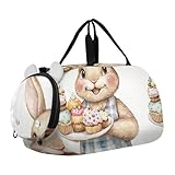 Jungen Reisetasche Weekender Overnight Lustiger Pitbull Laugh Print Seesack für Reisen Tragetasche Kindergepäck Sporttasche, Smiling Bunny Aquarelldruck, Classic