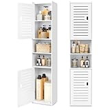 Hoher Badezimmer-Aufbewahrungsschrank, freistehender Vitrine, schmaler Aufbewahrungsschrank, Möbel-Organizer für Büro, Wohnzimmer, Küche, Eingangsbereich, Toilettenpapier, Weiß