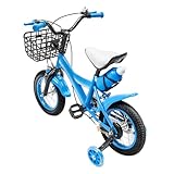 Kinderfahrrad 12 Zoll Fahrrad Kinderrad für 2-5 jährige Jungen mit Stützräder Aufbewahrungskorb Kettenschutz rutschfeste und Verschleißfeste Reifen Für Jungen & Mädchen,Geburtstagsgeschenk (Blau)