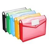 Go&Fan Fächermappe, ohne Trennwände, Kunststoff-Umschläge mit Schnappverschluss, Papier-Organizer mit Etikettentasche, bunt, 5 Packungen