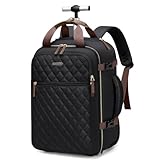GOLF QUALITY Rollbarer Reiserucksack mit Rollen, Damen Schulrucksack Persönlicher Artikel, Rucksack Herren mit Rädern, Untersitz, Handgepäck,17 Zoll Schwarz