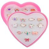 Steemjoey 12 Stück Kinderringe Mädchen, Einhorn Schmuck Verstellbare Ringe, Kinder Dress Up Ring Set mit Herzform Vitrine für Kinder Geburtstag Party Favors