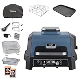 Ninja Woodfire Pro Connect XL Elektrischer BBQ Smoker Grill, App-Steuerung, digitaler Temperaturfühler, Rippenrost, Deckel, großer 7-in-1 Outdoor Grill & Heißluftfritteuse, blau & schwarz OG901EUAMZ