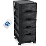 Schubladenschrank mit Rollen Rollcontainer mit 5 Schubladen Rollschrank aus Kunststoff Rollwagen (Schwarz)