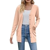 Generisch Damen Leichter Cardigan Strickjacke Langarm Casual Strickmantel Mit Taschen Und Mit Knöpfen Leicht V-Ausschnitt Blazer Slim Fit Strickcardigan Einfarbig Sweatshirt Warme Langarmshirt