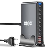 800W USB C Ladegerät Mehrfach, GaN III 10 Ports Schnellladegerät Ladestation mit 8 USB-C und 2 USB-A Charger PD PPS 100W Laptop Ladegerät Adapter für Mac-Book Pro/Air,iPad Pro/Air