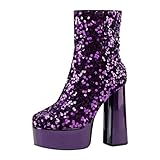 Winter Damen Teenager Damen Kurzschaft Glitzer Plateaustiefel mit Absatz