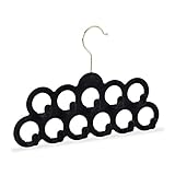 Relaxdays Schalhalter, Tücher, Krawatten, Gürtel, Haken 360° drehbar, rutschfest, 11 Löcher, Samt Tuchhalter, schwarz