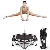 HXD-ERGO Fitness Trampolin Mit Verstellbaren Griffen, Faltbar Jumping Minitrampolin für Erwachsene, Durchmesser 106 cm, Schwarz und Pink