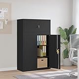 Abschließbarer Büroschrank aus Metall zum Abheften – Schwarzer Stahlschrank mit 2 Ablagen, 90 x 40 x 145 cm