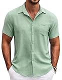 COOFANDY Herren Hemd Sommer Kurzarm Leicht Männer Hemden Regular Fit Freizeit Strand Hemd mit Brusttasche Ice Grün XXL