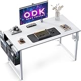 ODK Klein Schreibtisch Weiß 100×48×74cm Computertisch Bürotisch mit Kopfhörer Halter und Aufbewahrungstasche, Kleiner Schreibtisch Arbeitszimmer Holz PC Tisch Officetisch für Home, Office