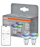 OSRAM SMART+ RGB PAR16 Reflektor Lampe mit Matter over Wifi, Vorteilspack mit 2 Stück, GU10, 5W, 16 Mio RGB-Farben, warmweiß-tageslichtweiß (2700-6500K), funktioniert mit Alexa, Google und Apple, 2er