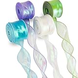FLEXNOVA 4 Rollen Organzaband, 40mm x 9m Schleifenband Schimmernd Weiss Blau Grün Lila, Geschenkband Breit, Satinband, Chiffonband, Seidenband, Hochzeit Ribbon für Blumenstrauß Geschenkverpackungen