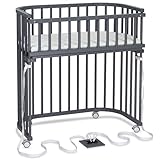 babybay Boxspring extra großes Beistellbett aus massivem Buchenholz/Kinderbett Höhe stufenlos verstellbar & umweltfreundlich/mit Matratze, Gitter, Rollen (schiefergrau lackiert)