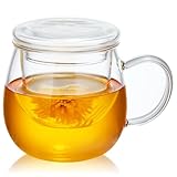 MESNEY Teeglas, Teetasse mit Deckel und Sieb, Hitzebeständiges Borosilikatglas, Für Losen und Blühenden Tee, Teetasse mit Sieb, Teetassen, Teegläser, Tee Tasse, Tasse mit Deckel, 500ml