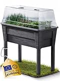 Ondis24 Garten Hochbeet Blumenkübel Victoria für Balkon, Pflanzkasten mit Gewächshaus, Volumen 50 L, Wasserspeicher, Tröpfchenbewässerung, abnehmbare Füße, Outdoor geeignet (Anthrazit)