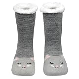 MorLuks Kuschelsocken für Herren Damen, Hüttensocken Damen Weihnachtssocken Damen, Wintersocken Stoppersocken, Kuschelsocken Weihnachten Herren, Antirutschsocken Bettsocken Flauschige Socken cat