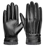 FORVEVO Handschuhe Herren, PU-Lederhandschuhe mit Fleece Gefüttert, Winddicht Winterhandschuhe, Thermo Touchscreen Handschuhe für Outdoor Camping Driving Fahren (Schwarz, L)