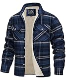 TACVASEN Herren Fleecejacke Fleecefutter Langarm Gefüttert Warm Hemden Winter Jacke Hemdjacke mit Taschen, Blau, 3XL