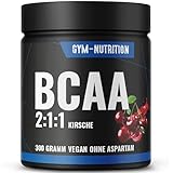 BCAA Pulver Kirsche hochdosiert - 2:1:1 mit 13.000mg pro Portion - Essentielle Aminosäuren Leucin, Isoleucin, Valin - Leckerer Geschmack - Vegan & in Deutschland produziert