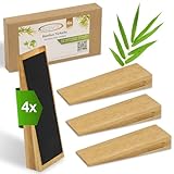 ECENCE 4er Set Türstopper Boden Türkeile Bambus rutschfest mit Gummi, Door Stopper für alle Türen, Bambuskeil für Zimmertür, Stahltür, Haustür, Glastür