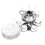 Ribelli Fondue Set 28-teilig Edelstahl 6X Gabel, Löffel, Teller, Schälchen Käsefondue Fleischfondue 6 Personen