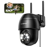 COOAU 5MP Überwachungskamera Aussen WLAN, 355°/90°PTZ IP Outdoor Kamera mit 5dbi Doppelantenne, Mensch Bewegungsmelder, Automatische Verfolgung,24/7 Aufnahme, Farbige Nachtsicht, IP66, 2-Wege-Audio
