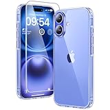 TAURI für iPhone 16 Hülle 6,1' mit Panzer Schutz Glas Folie, Schutz nach Militärstandard, [Anti-Vergilbung] Stoßfest Transparent Handyhülle - Durchsichtig