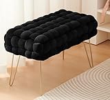 Zedelmaier Moderner Velvet SitzBank, Quadratisch Ottoman-Fußhockermit goldfarbenen Metallbeinen, Gepolsterte SitzBank,Strick Samt Bank (Schwar, 70x38x41.5cm)