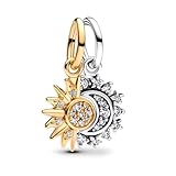 NUNUYAYA Damen Charm Anhänger für Armband 925 Sterling Silber The Golden Sun Moon Dangle Charms Beads passend für Armband Halskette,Charm Anhänger für Europäischen Armbänder Frauen Mädchen