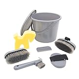 Pfiff 102361 Putzset, verschließbarer Putzeimer gefüllt, Putzbox Pferdepflege, Grau
