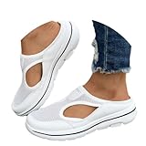 Onsoyours Damen Mesh Clogs Hausschuhe Leichte Pantoffeln Atmungsaktive Pantoletten Mules rutschfest Gartenschuhe Sabots Slip On Bequeme Sommer Sandalen A Weiß 39 EU