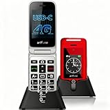artfone G6 4G Seniorenhandy Klapphandy Ohne Vertrag, SOS Notruftaste, Ladestation, Handy für Senioren, Radio, 2,4 Zoll Zweibildschirm, 1300mAh Akku, Rot