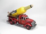 DynaSun Feuerwehrwagen Truck 2010E-8532 Rot 35cm aus Metall Flaschenhalter Flaschenständer, Vintage LKW Feuerwehr Truckmodell im Retro-Style Oldtimer, handgefertigt mit realistischem Vintage-Effekt