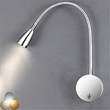 LOGT LED Flexible Schwanenhalslampe Wand Leselampe Touch Schalter Dimmbar Wandleuchte mit USB Ladeanschluss Innen Wandlampe Wandmontage Schwanenhalsleuchte 3W Bettleuchte Augenpflege Wandbeleuchtung