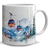 Lustig Glühweintasse Ski Gondola Berg Fantasievoll Kaffeetasse 330ML für Abschlussfeier,Professionelles Geschenk,Kollegen Geschenk,Geburtstag