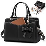 RAINSMORE Handtasche Damen Mittelgroß PU Leder Henkeltaschen Damen Klein Damenhandtaschen Tasche Damen Umhängetasche Tote Bag Schultertaschen Schwarz