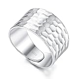 Krfy 925 Silber Ringe Frauen Handgefertigt Verstellbar Ring Silber 925 Damen Breit Hochglanzpolierter Gehämmerter Ringe Herren Matt Silberringe Damen 925 Breit Verstellbar Thick Silber Ring Damen