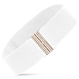 Andibro Breiter elastischer Gürtel für Damen,Stretch Taillengürtel Damenkleid Schnallengürtel Vintage Cinch Gürtel verstellbarer Bund (Weiß)