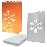 JAHEMU Lichttüten Papierlaternen Weihnachten Schneeflocken Kerzentüten Kerze Taschen Weiß Candle Bags Weihnachten Dekorationen 20 Stück