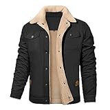 Vancavoo Jacke Herren Übergangsjacke Winter Wärme Fleece Winterjacke Gefütterte Jacken Stehkragen Winterparka Fleecejacke mit Taschen,Schwarz,L