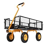 VIVOHOME Handwagen bis 250kg Gartenwagen mit 8” Luftreifen Transportwagen mit Metallgittern Robuster Belastbar Gerätewagen mit 180°drehbarem 80cm Griff geeignet für Rasenflächen Höfe Strände