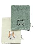 Sterntaler Waschlappen 2er Pack Bauernhof - Frottee Babywaschhandschuh aus saugfähiger, weicher Baumwolle, sorgt für Spaß beim Baden und Duschen - Baby und Kinder Waschlappen, steingrün